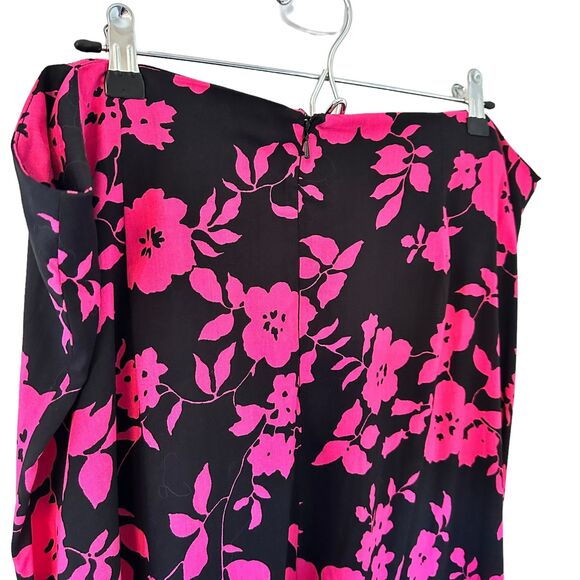 ASOS Design Curve Black Pink Floral Asymmetrical Ruched Midi Skirt Size 16 - Picture 5 of 9